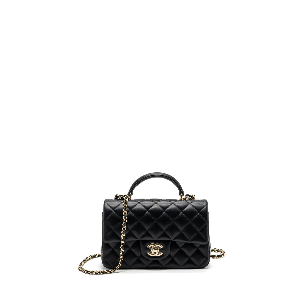 CHANEL TOP HANDLE MINI RECTANGULAR FLAP BAG LAMBSKIN BLACK LGHW(MICROCHIP)