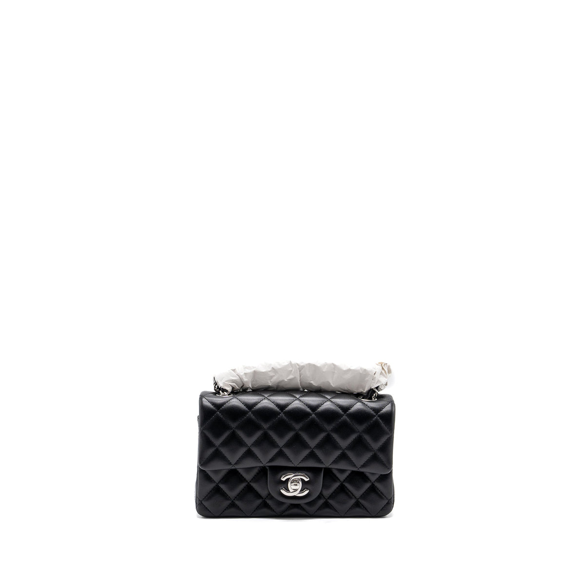 CHANEL MINI RECTANGULAR FLAP BAG LAMBSKIN BLACK WITH SHW (MICROCHIP)