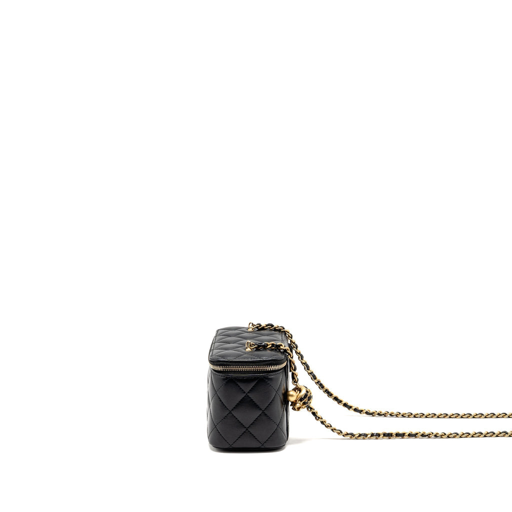 CHANEL PEARL CRUSH LONG VANITY WITH CHAIN LAMBSKIN BLACK GHW
