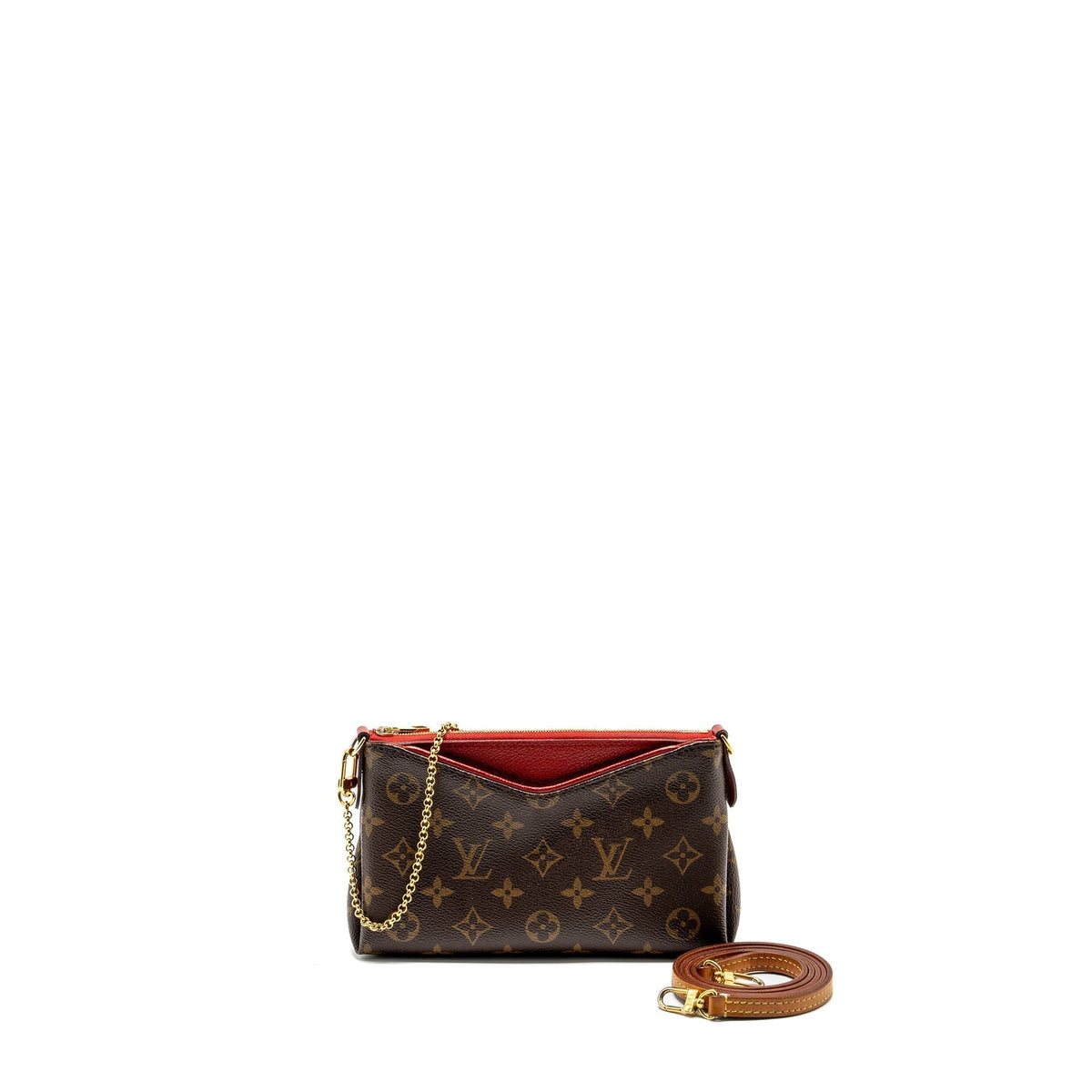 LOUIS VUITTON PALLAS CLUTCH MONOGRAM 2 WAY SHOULDER BAG MONOGRAM CANVAS/LEATHER CERISE GHW