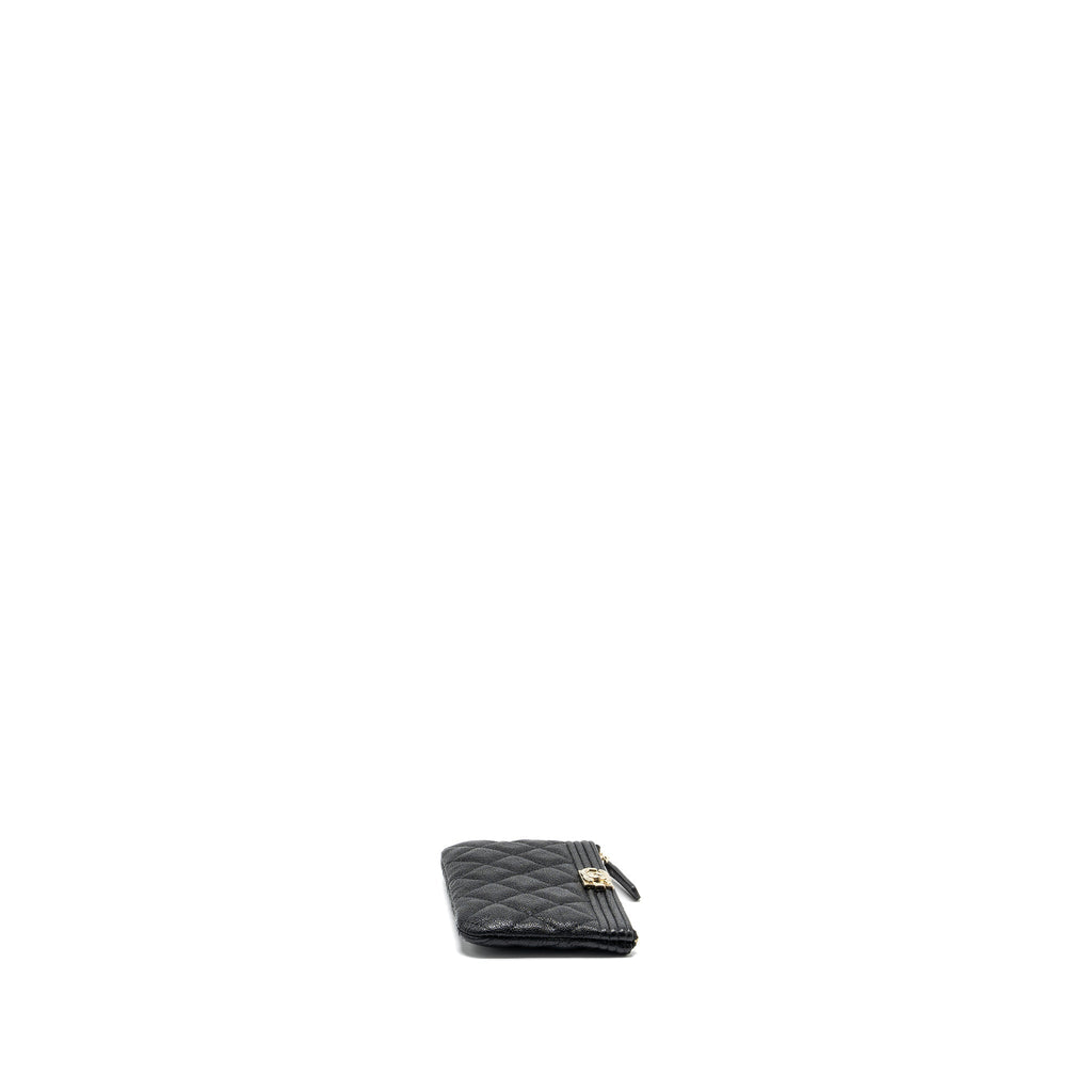 CHANEL SMALL BOY ZIP POUCH SHINY GRAINED CALFSKIN BLACK GHW