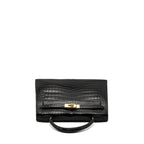 HERMES KELLY 32 SHINY CROCODILE POROSUS BLACK GHW