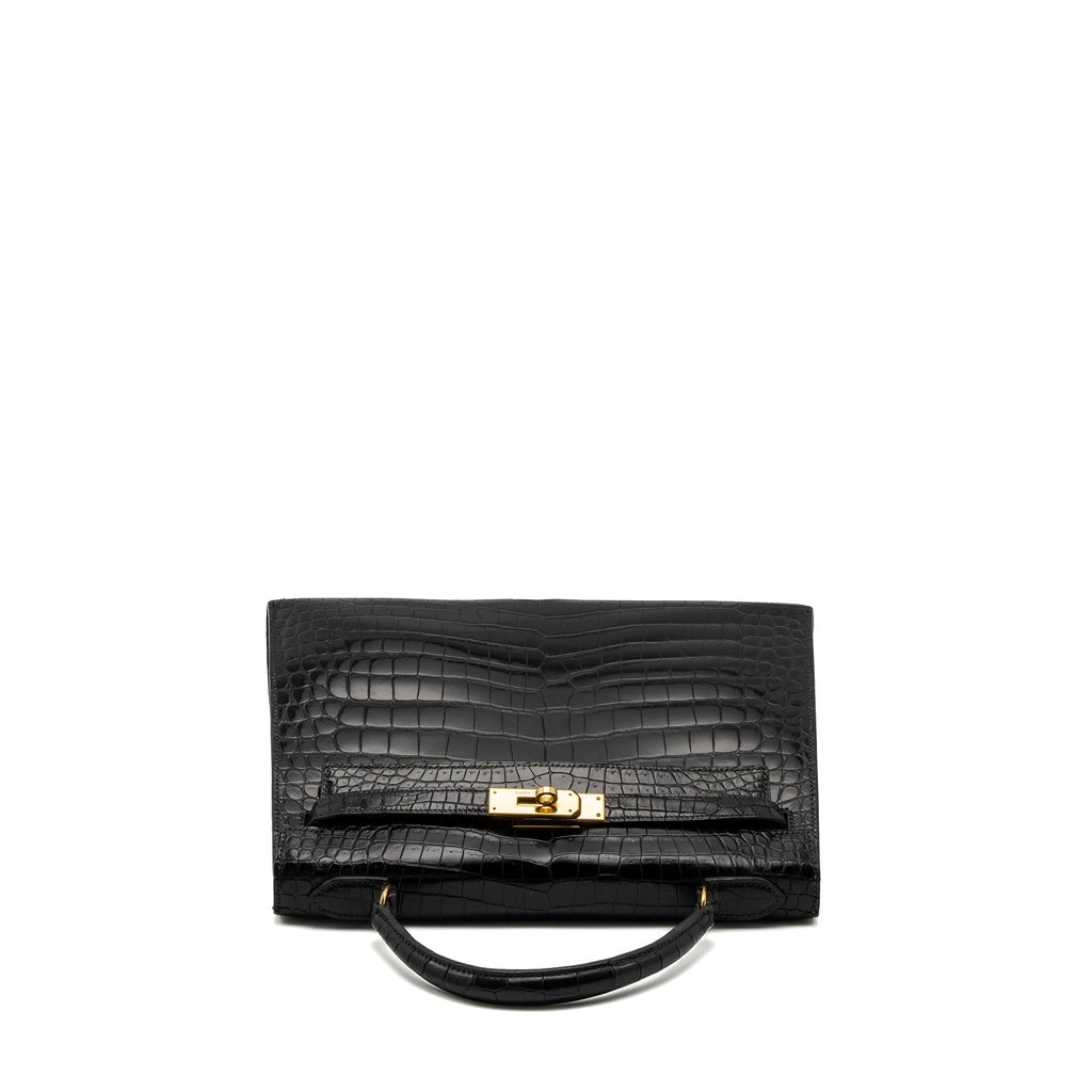Hermes Kelly 32 Shiny Crocodile Porosus Black GHW Stamp Circle Q