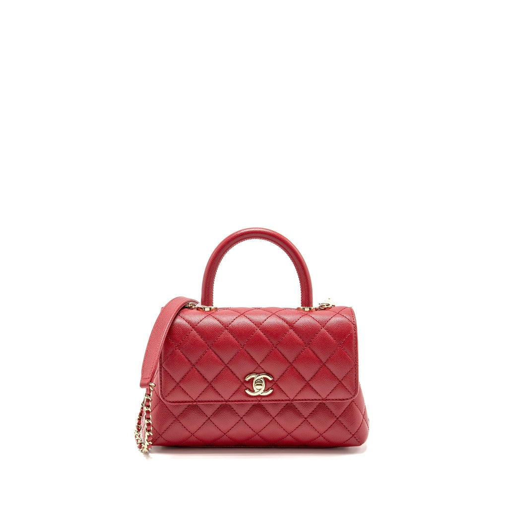 CHANEL SMALL COCO HANDLE CAVIAR RED LGHW (MICROCHIP)