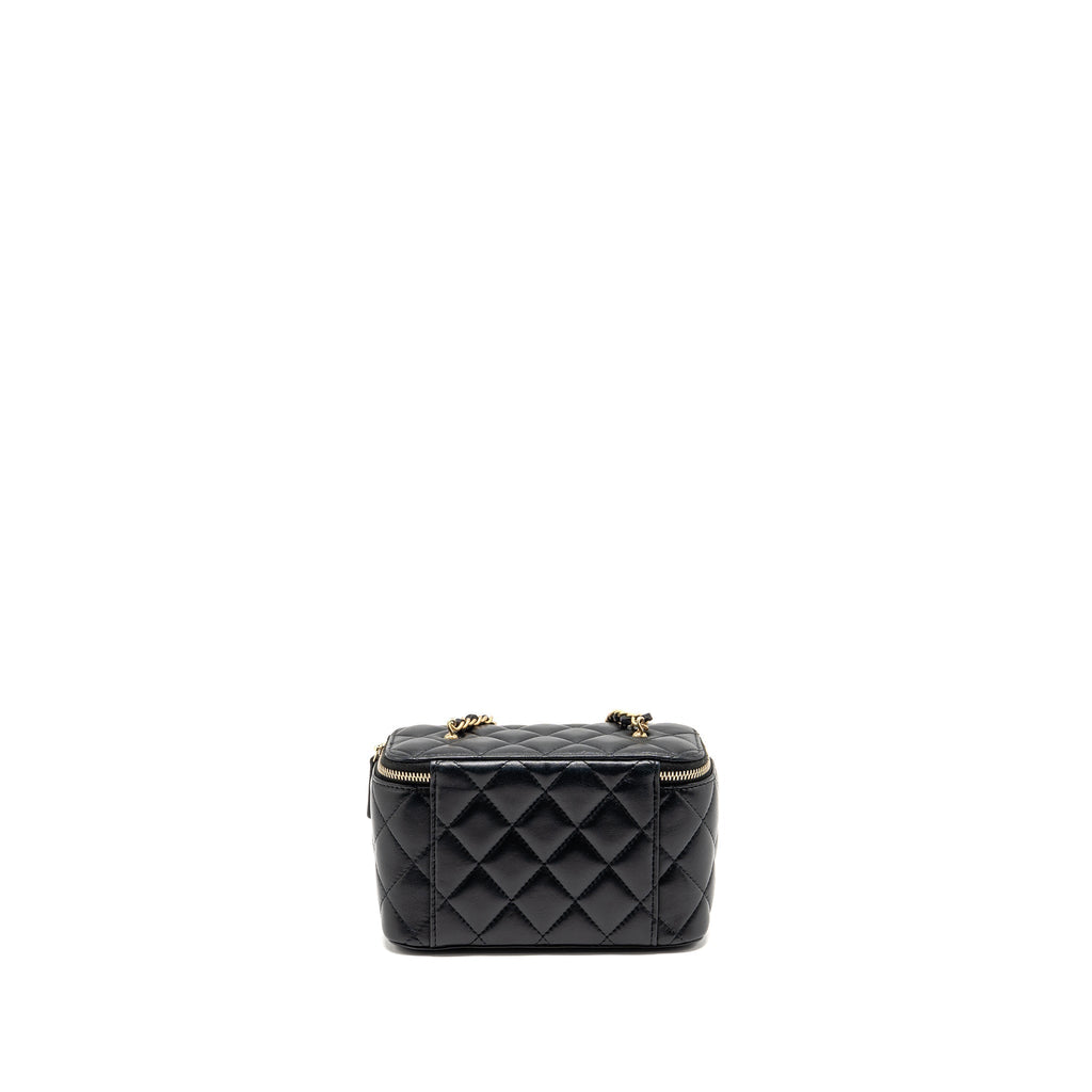CHANEL PEARL CRUSH LONG VANITY WITH CHAIN LAMBSKIN BLACK GHW