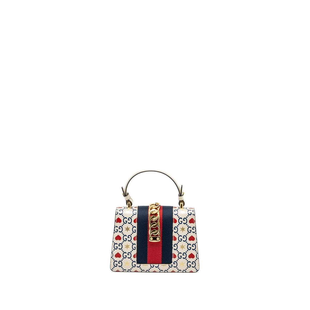 GUCCI MINI TOP HANDLE SYLVIE TOTE BAG WITH HEART PRINT LIMITED WHITE MULTICOLOR GHW