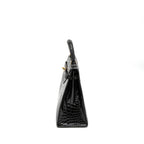 HERMES KELLY 32 SHINY CROCODILE POROSUS BLACK GHW