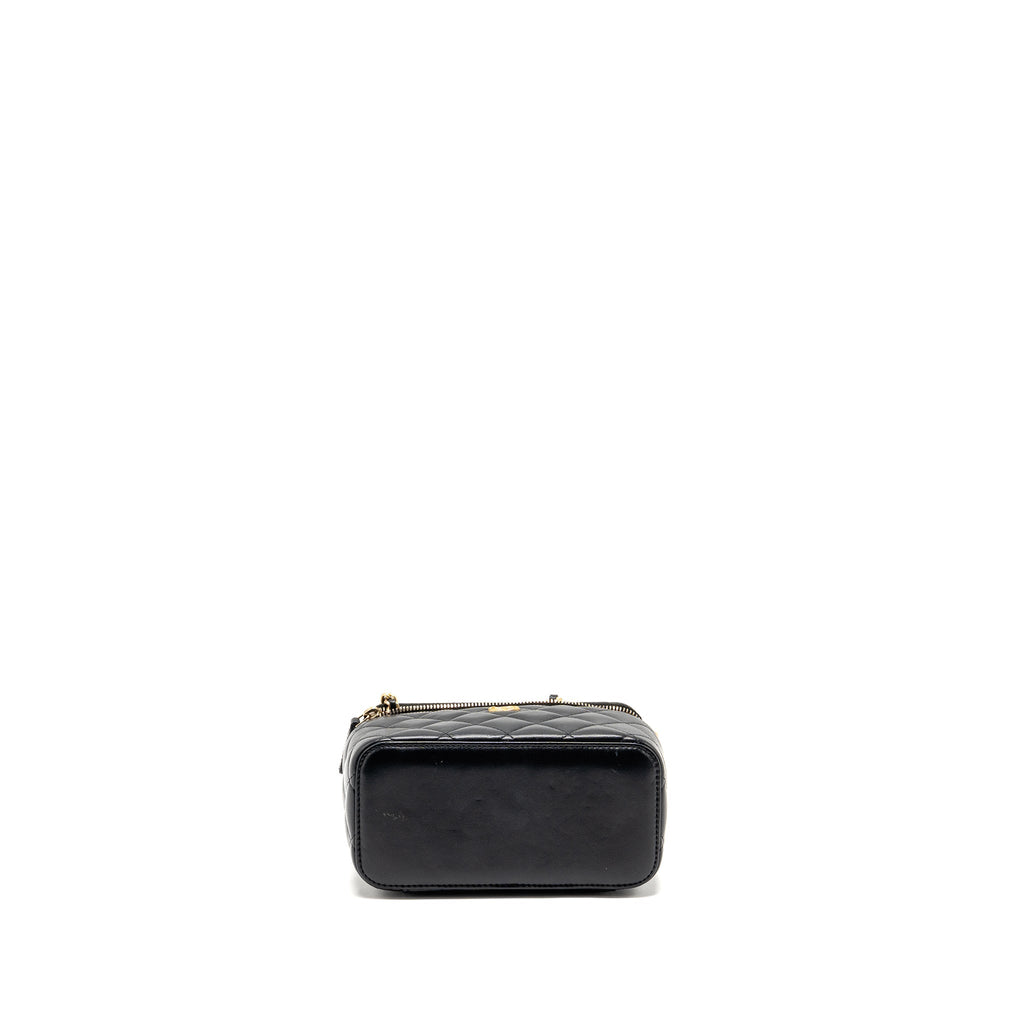 CHANEL PEARL CRUSH LONG VANITY WITH CHAIN LAMBSKIN BLACK GHW