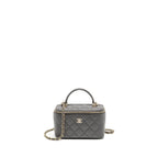 CHANEL TOP HANDLE LONG VANITY WITH CHAIN LAMBSKIN GREY LGHW (MICROCHIP)