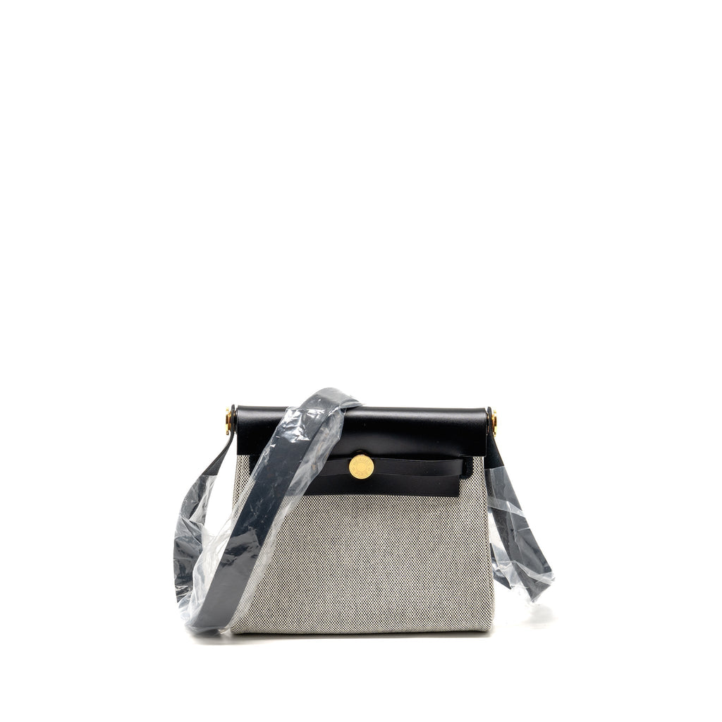 HERMES HERBAG MINI CANVAS / HUNTER LEATHER BLACK / ECRU GHW