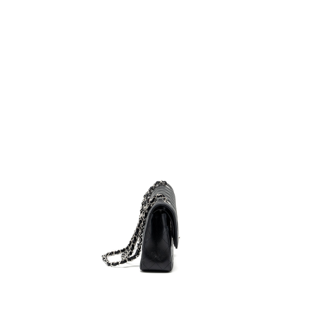 CHANEL MEDIUM CLASSIC DOUBLE FLAP BAG CAVIAR BLACK SHW (MICROCHIP)