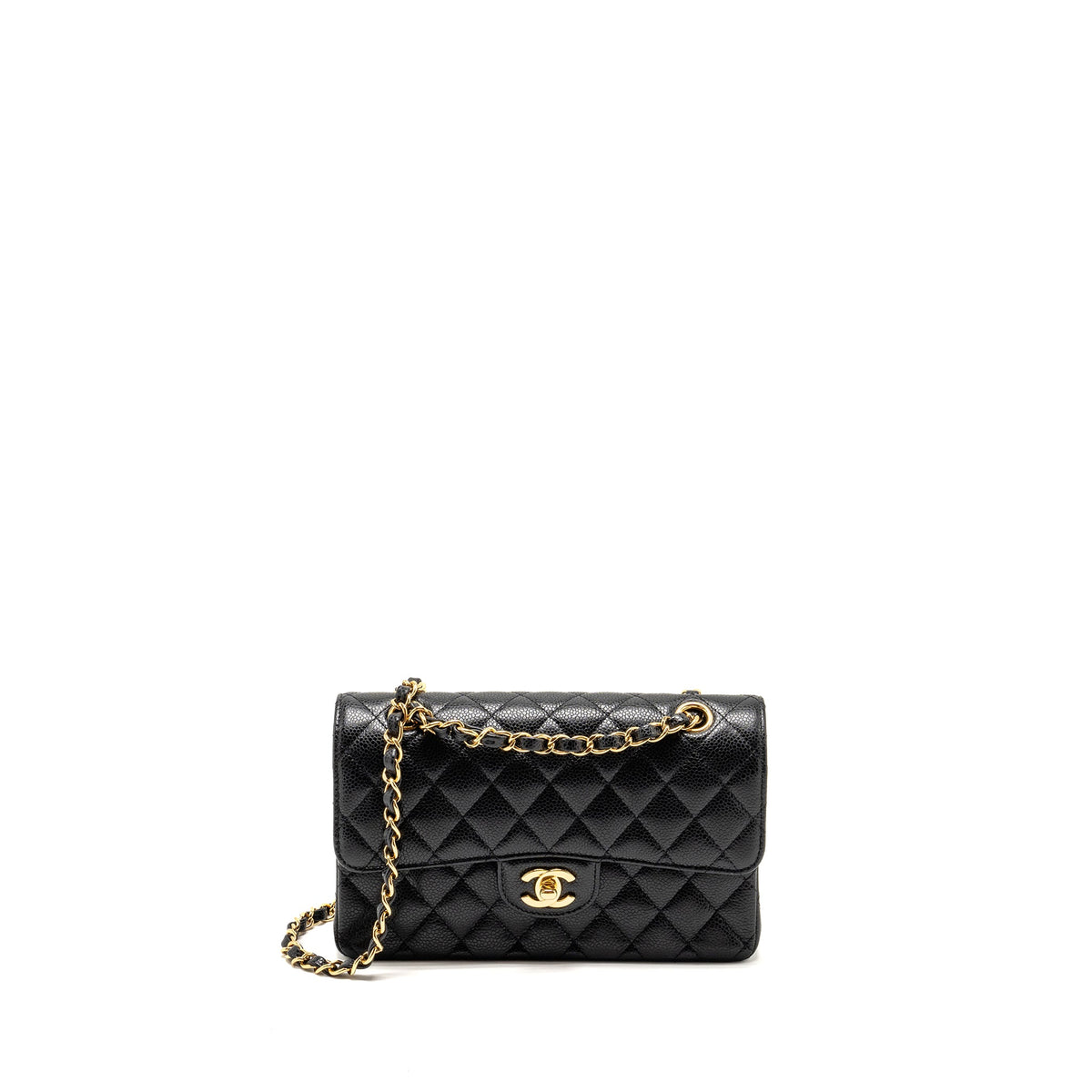 CHANEL SMALL CLASSIC DOUBLE FLAP BAG CAVIAR BLACK GHW (MICROCHIP)