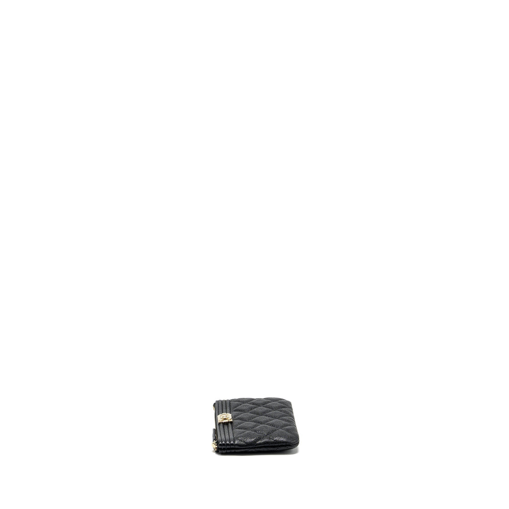 CHANEL SMALL BOY ZIP POUCH SHINY GRAINED CALFSKIN BLACK GHW