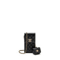 CHANEL CLASSIC PHONE CLUTCH WITH POUCH ON CHAIN CAVIAR BLACK LGHW