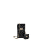 CHANEL CLASSIC PHONE CLUTCH WITH POUCH ON CHAIN CAVIAR BLACK LGHW