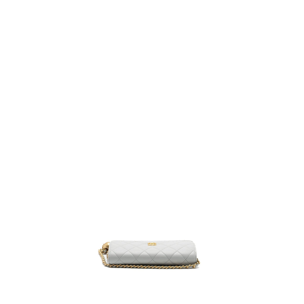 CHANEL PEARL CRUSH MINI WALLET ON CHAIN LAMBSKIN LIGHT GREY BRUSHED GHW(MICROCHIP)
