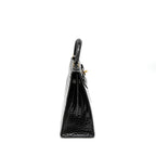 HERMES KELLY 32 SHINY CROCODILE POROSUS BLACK GHW