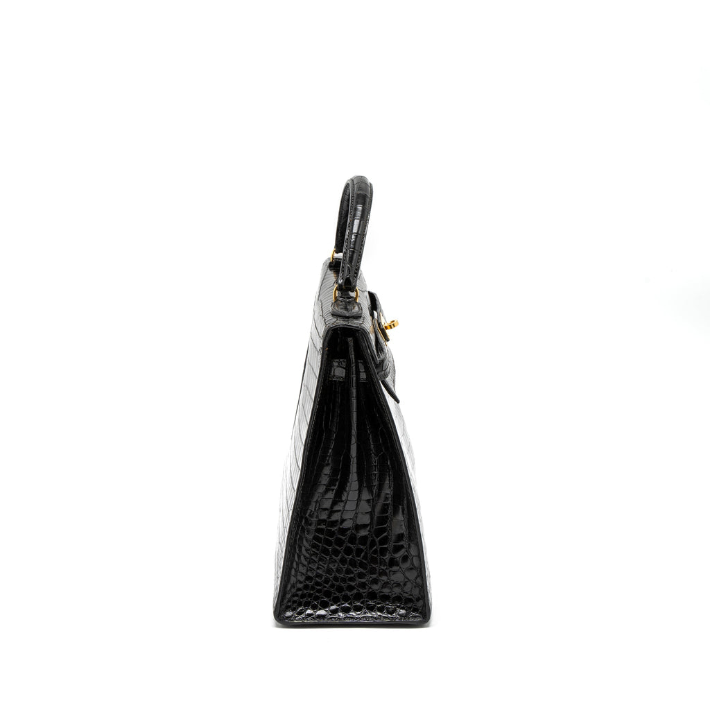 Hermes Kelly 32 Shiny Crocodile Porosus Black GHW Stamp Circle Q