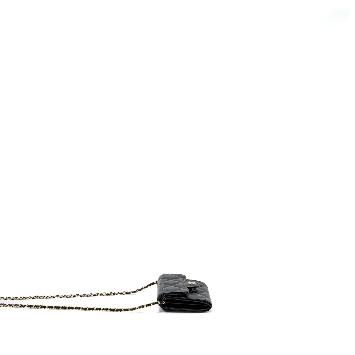 CHANEL CARD HOLDER WITH CHAIN CAVIAR BLACK LGHW