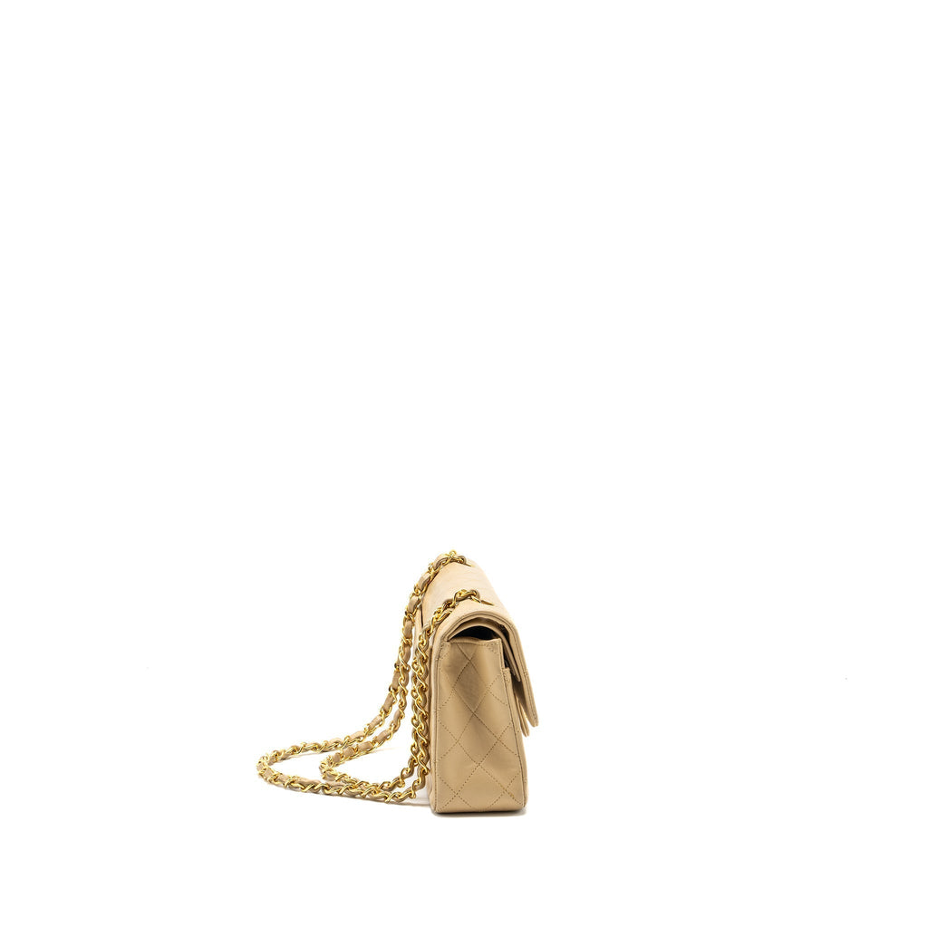 CHANEL VINTAGE SMALL CLASSIC FLAP BAG LAMBSKIN BEIGE GHW
