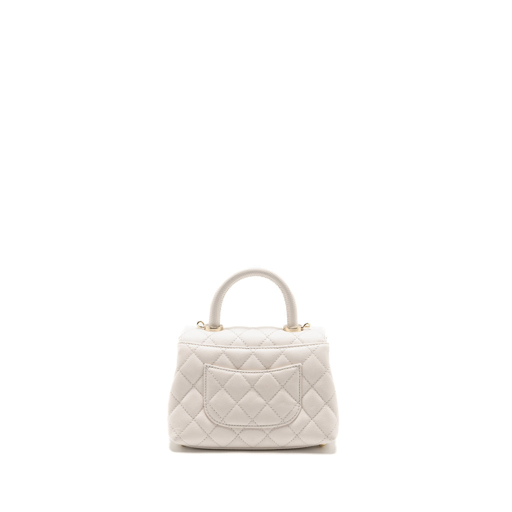 CHANEL MINI COCO HANDLE CAVIAR WHITE LGHW (MICROCHIP)