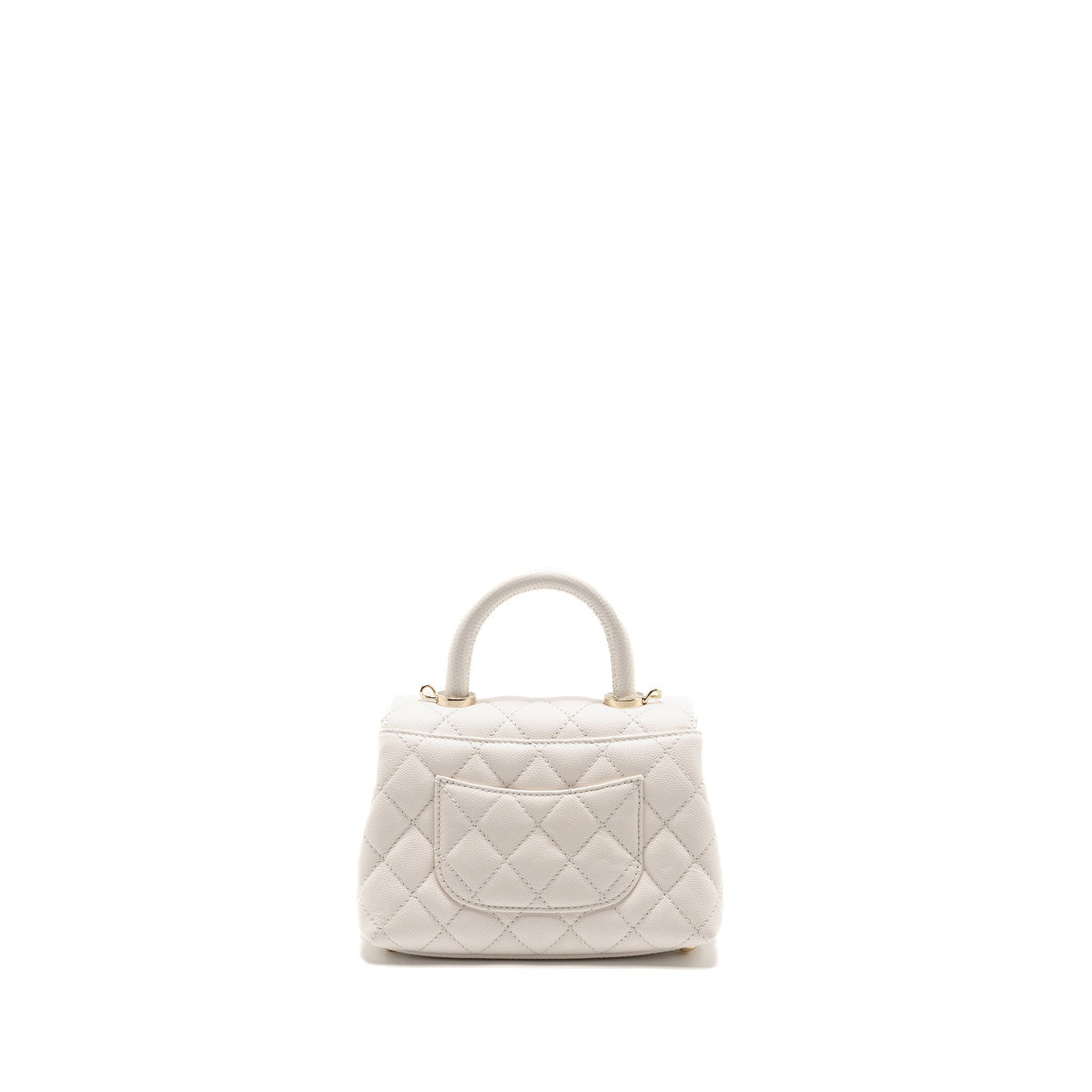 CHANEL MINI COCO HANDLE CAVIAR WHITE LGHW (MICROCHIP)