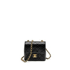 CHANEL 22K RETRO NEW CLASSIC SQUARE MINI FLAP BAG GOATSKIN BLACK BRUSHED GHW (MICROCHIP)