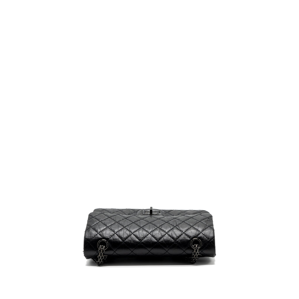 CHANEL SMALL 2.55 225 REISSUE FLAP BAG AGED CALFSKIN BLACK WITH BLACK HARDWARE (MICROCHIP)