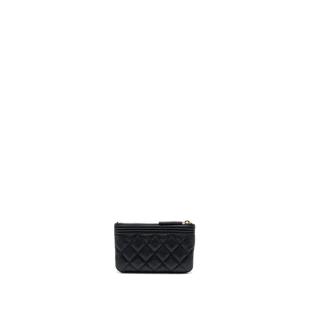CHANEL SMALL BOY ZIP POUCH SHINY GRAINED CALFSKIN BLACK GHW