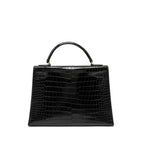 HERMES KELLY 32 SHINY CROCODILE POROSUS BLACK GHW