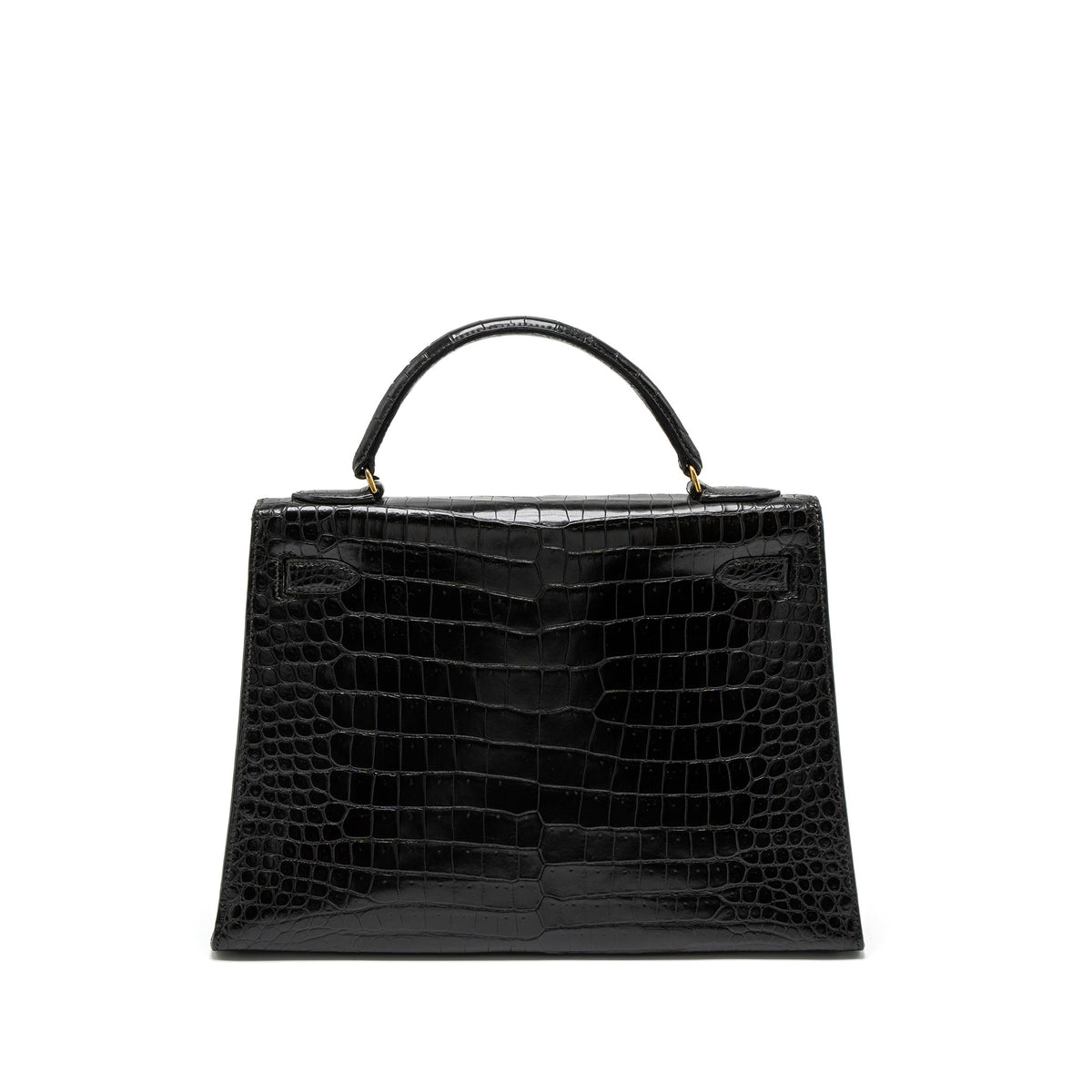 HERMES KELLY 32 SHINY CROCODILE POROSUS BLACK GHW