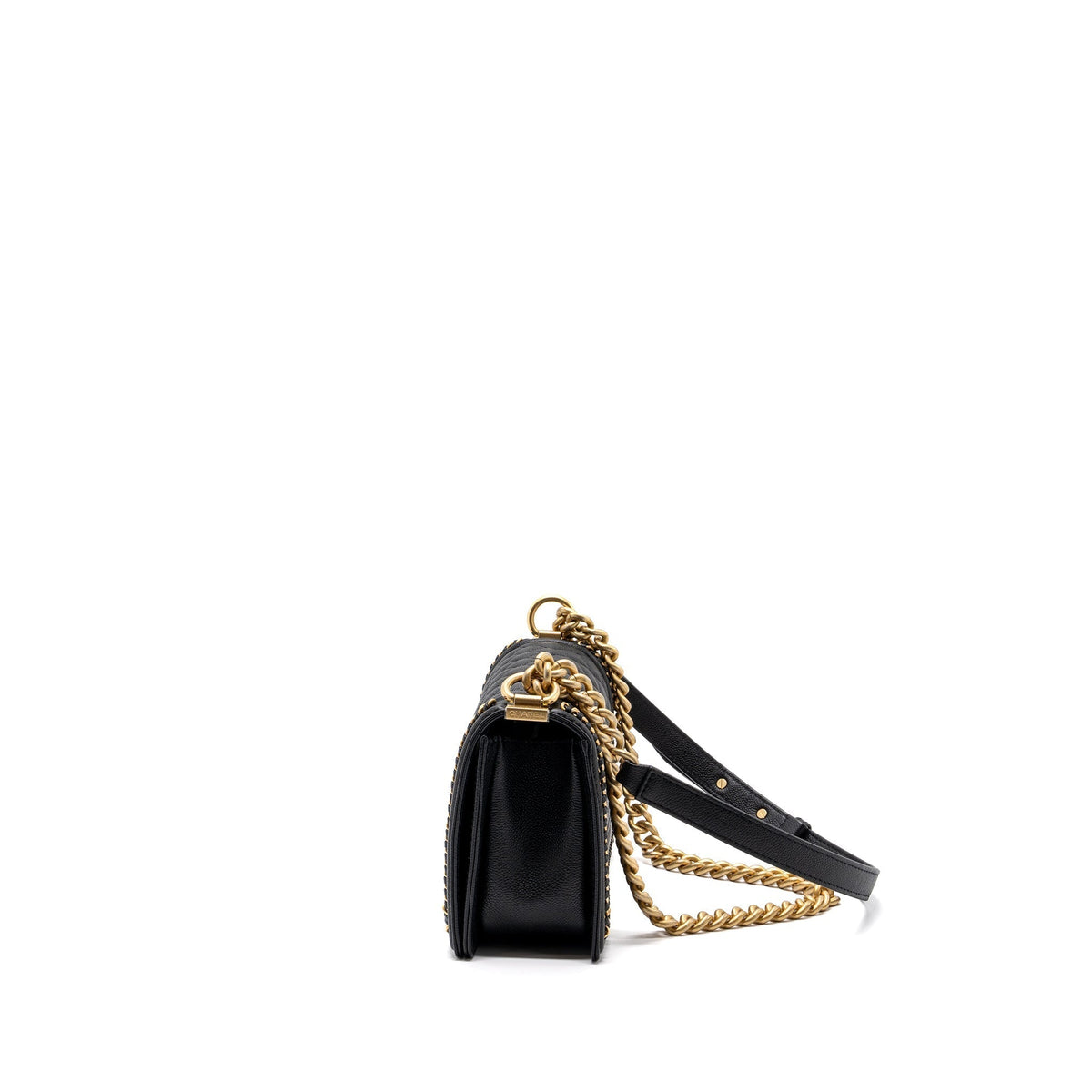 CHANEL MEDIUM BOY BAG LIMITED EDITION CAVIAR BLACK GHW (MICROCHIP)