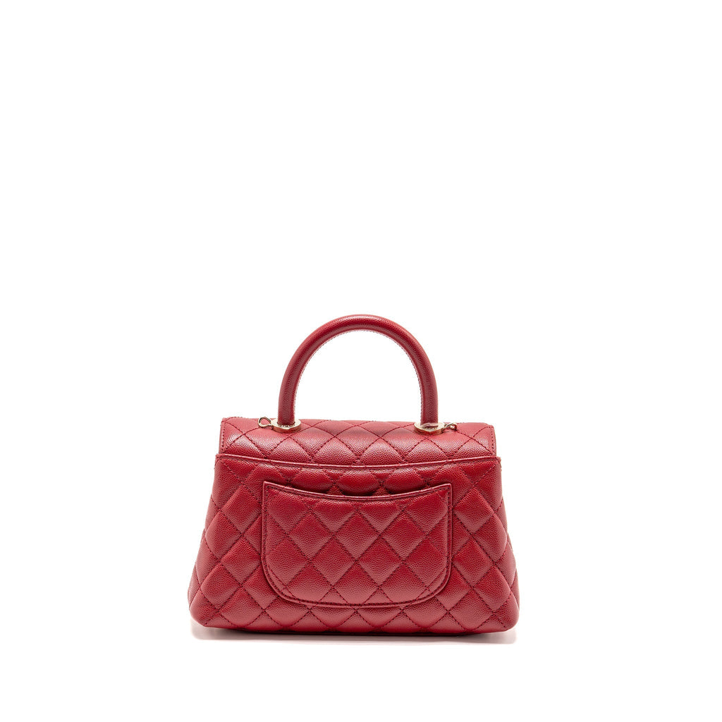 CHANEL SMALL COCO HANDLE CAVIAR RED LGHW (MICROCHIP)