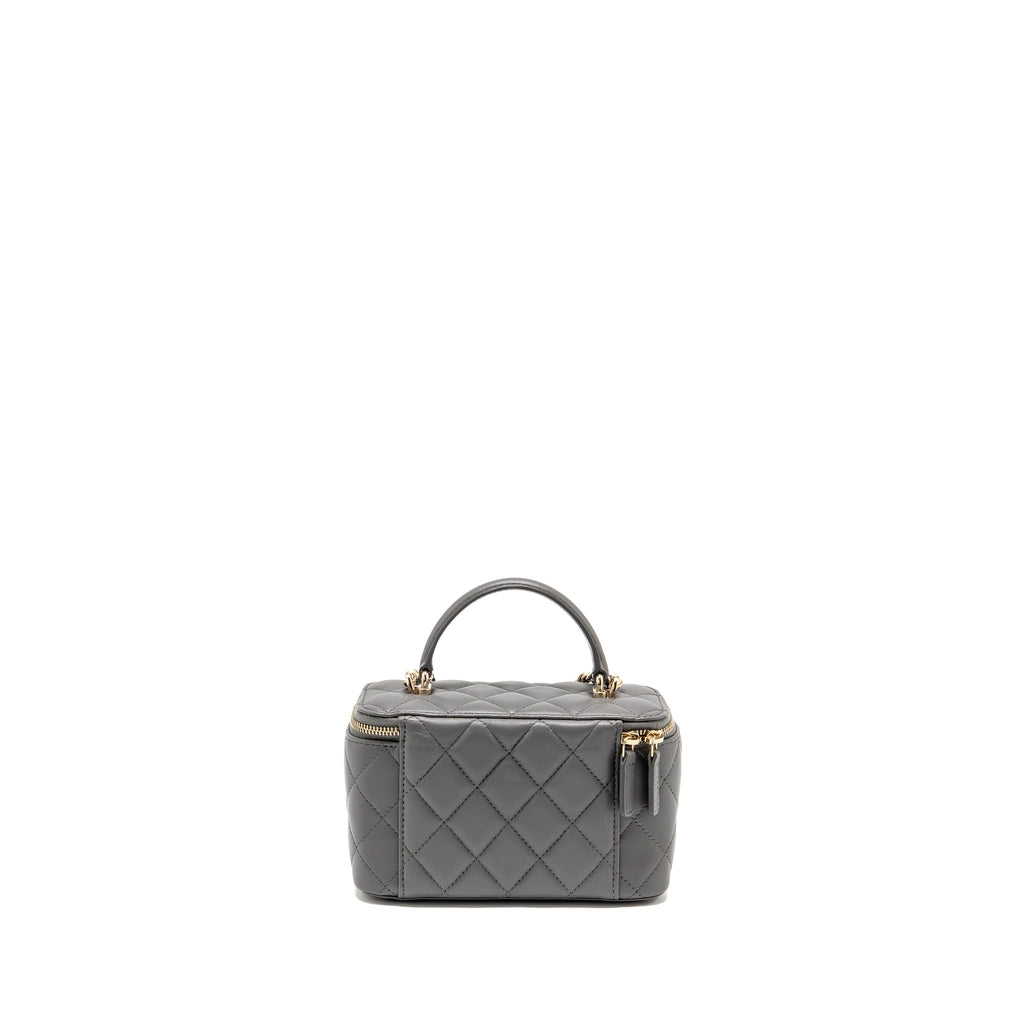 CHANEL TOP HANDLE LONG VANITY WITH CHAIN LAMBSKIN GREY LGHW (MICROCHIP)