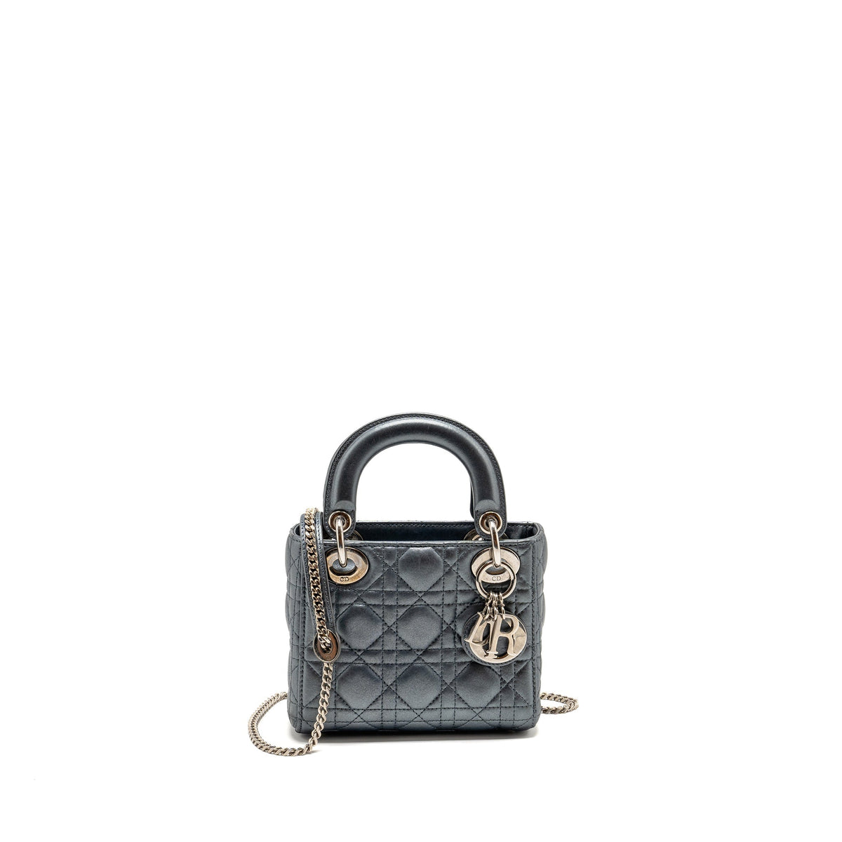 DIOR MINI LADY DIOR LAMBSKIN IRIDESCENT GREY SHW