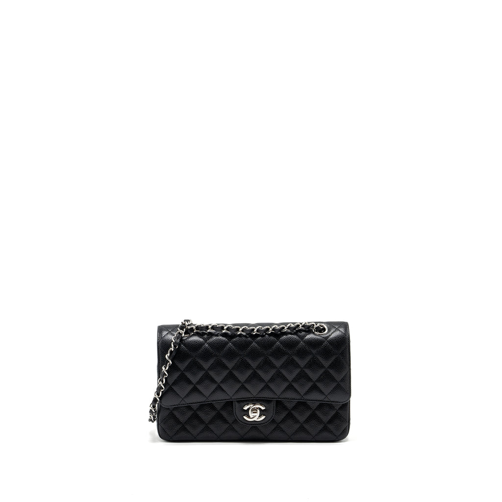 CHANEL MEDIUM CLASSIC DOUBLE FLAP BAG CAVIAR BLACK SHW (MICROCHIP)
