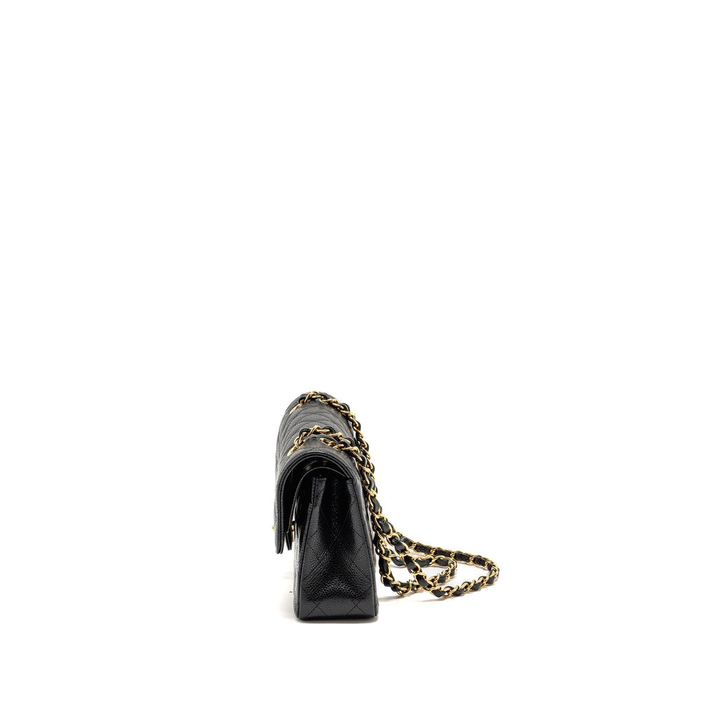 CHANEL SMALL CLASSIC DOUBLE FLAP BAG CAVIAR BLACK GHW (MICROCHIP)