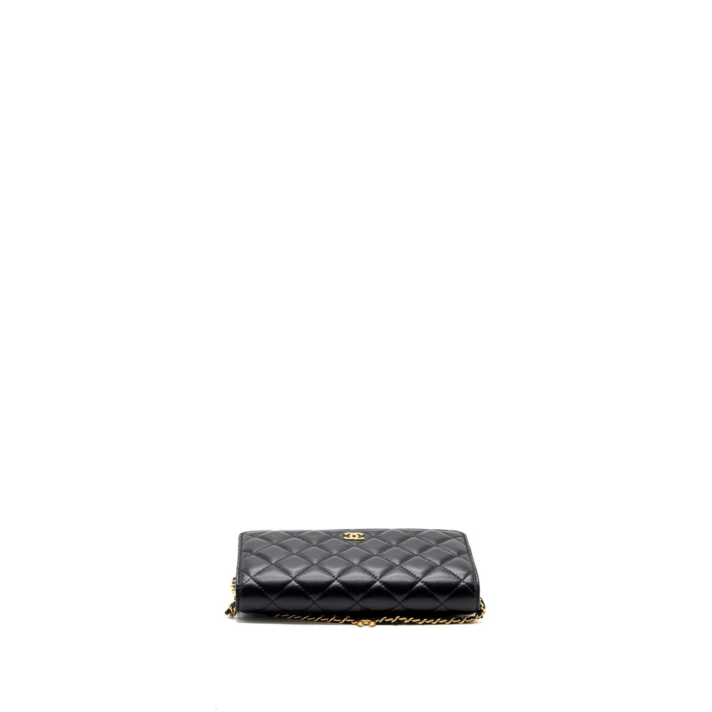 CHANEL COCO HEART WALLET ON CHAIN LAMBSKIN BLACK GHW (MICROCHIP)