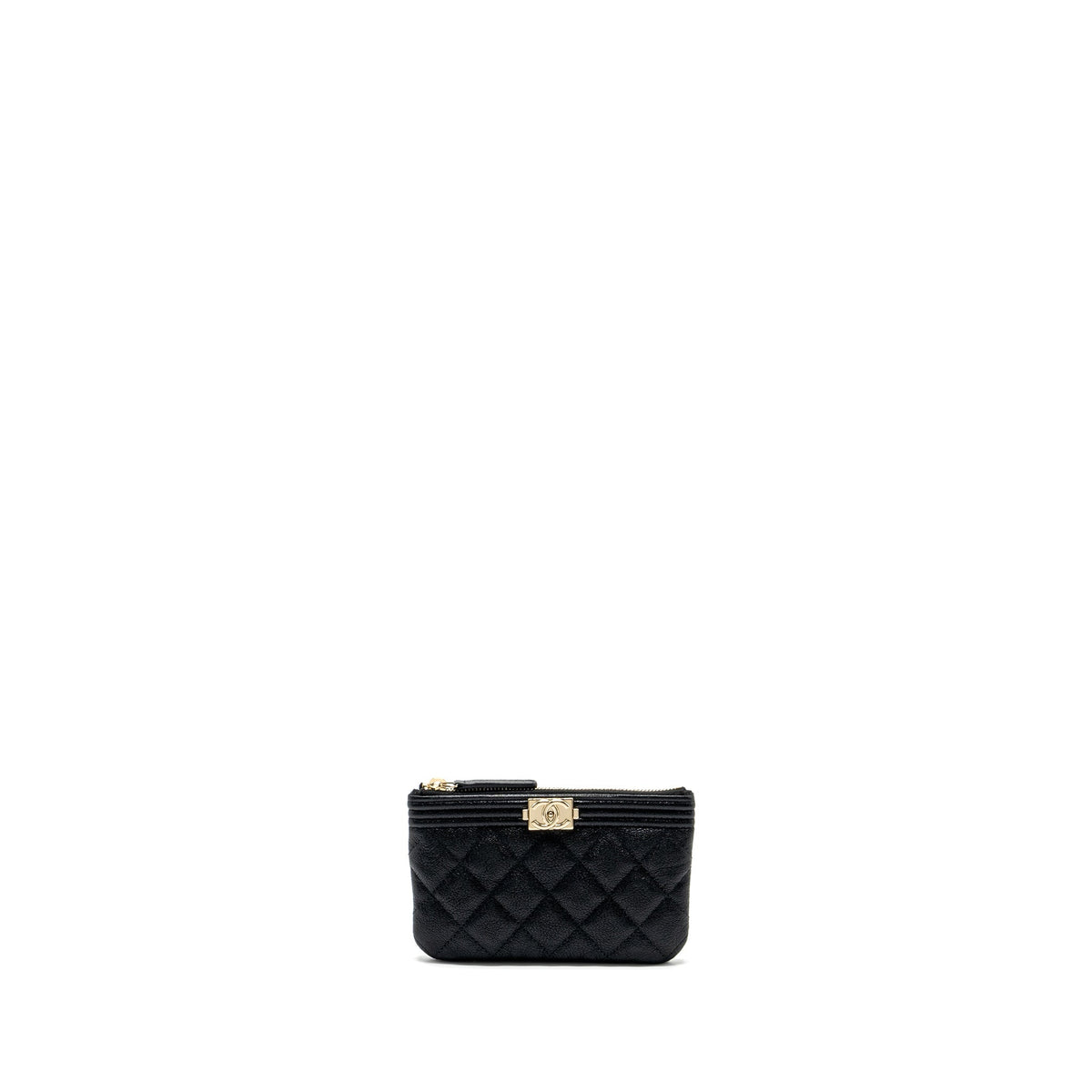 CHANEL SMALL BOY ZIP POUCH SHINY GRAINED CALFSKIN BLACK GHW