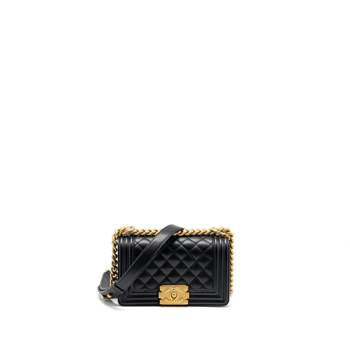 CHANEL SMALL BOY BAG CAVIAR BLACK GHW (MICROCHIP)