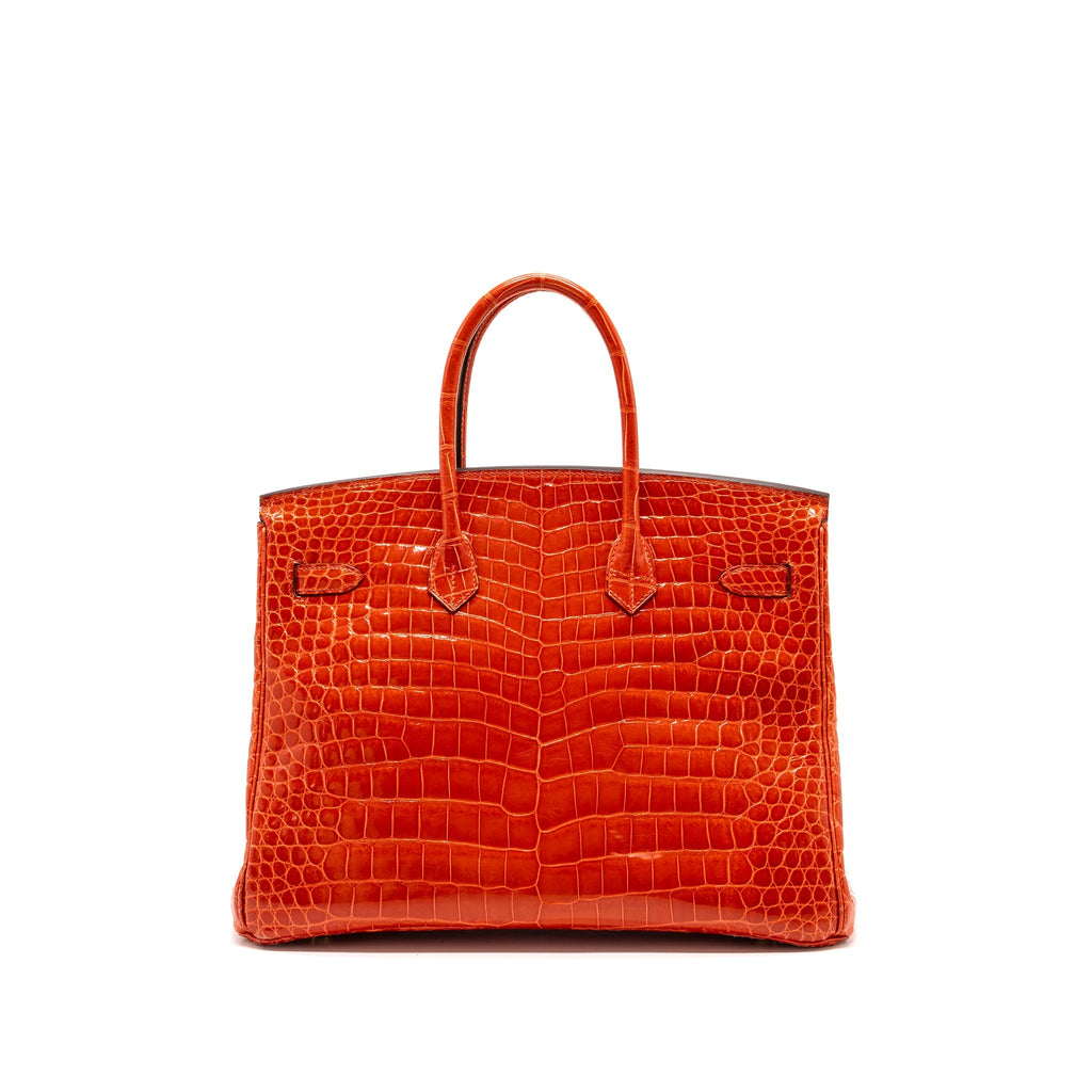 Hermes Birkin 35 Shiny Crocodile Porosus Feu GHW