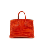 Hermes Birkin 35 Shiny Crocodile Porosus Feu GHW
