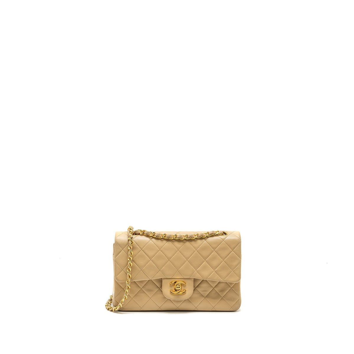 CHANEL VINTAGE SMALL CLASSIC FLAP BAG LAMBSKIN BEIGE GHW