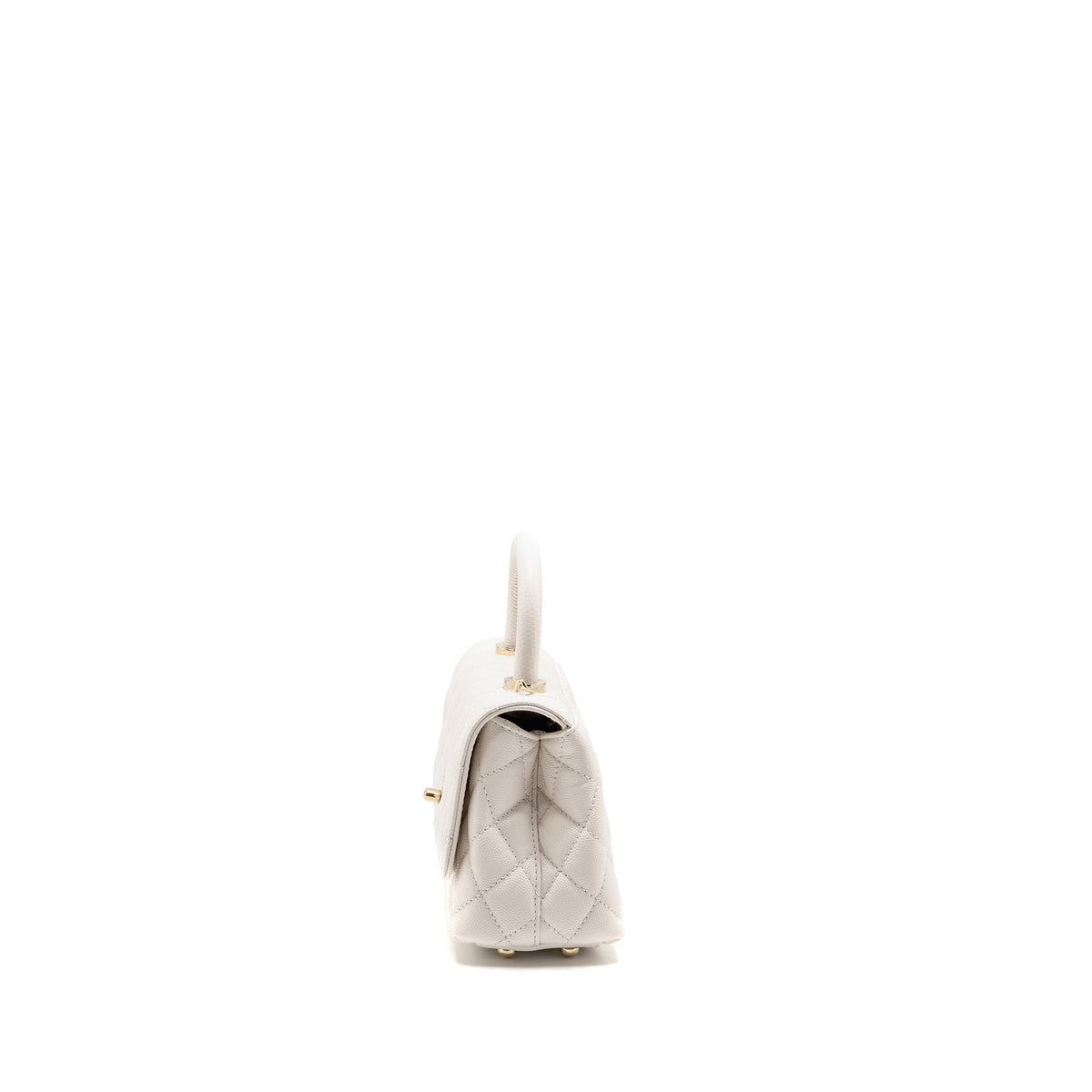 CHANEL MINI COCO HANDLE CAVIAR WHITE LGHW (MICROCHIP)