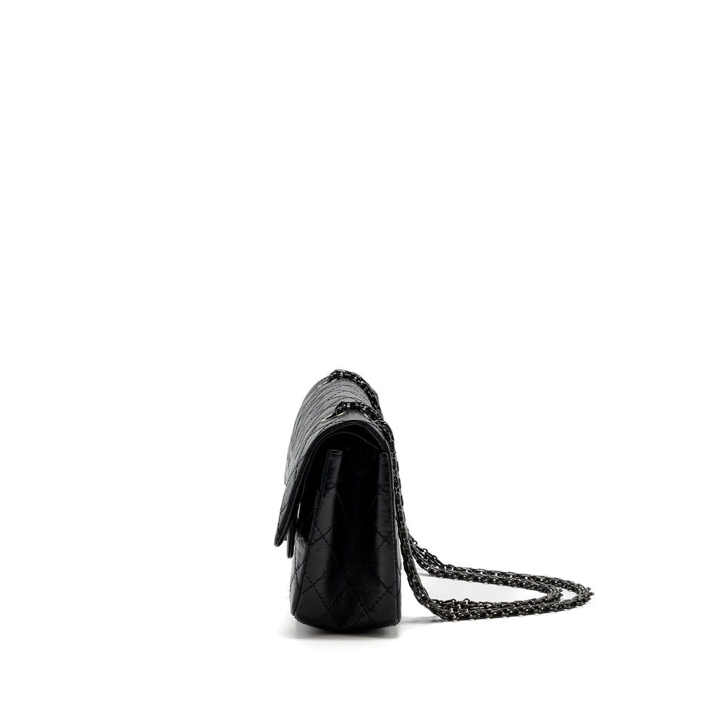 CHANEL SMALL 2.55 225 REISSUE FLAP BAG AGED CALFSKIN BLACK WITH BLACK HARDWARE (MICROCHIP)