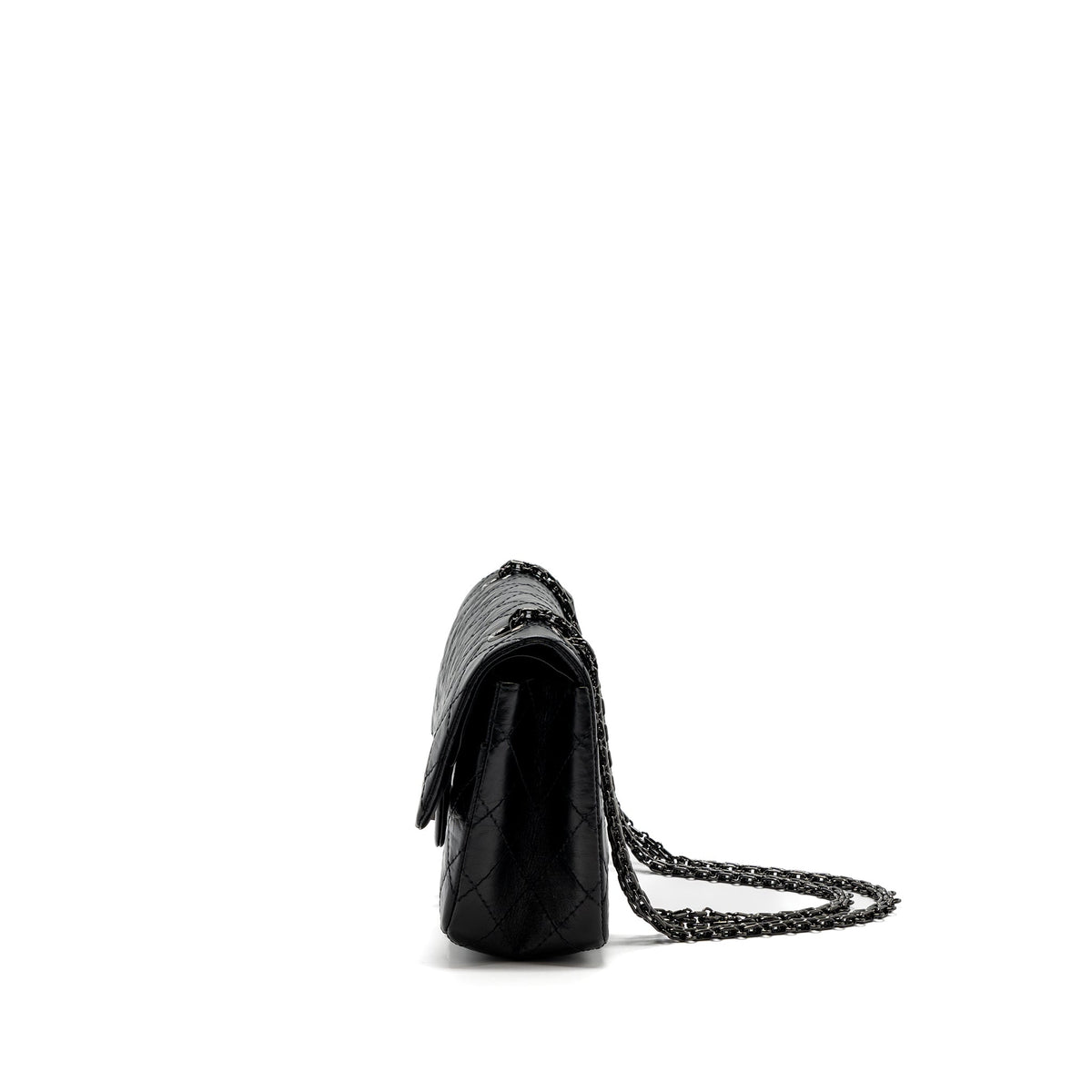 CHANEL SMALL 2.55 225 REISSUE FLAP BAG AGED CALFSKIN BLACK WITH BLACK HARDWARE (MICROCHIP)