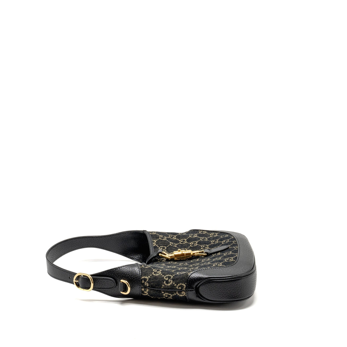 GUCCI JACKIE 1961 SMALL SHOULDER BAG DENIM/LEATHER BLACK GHW