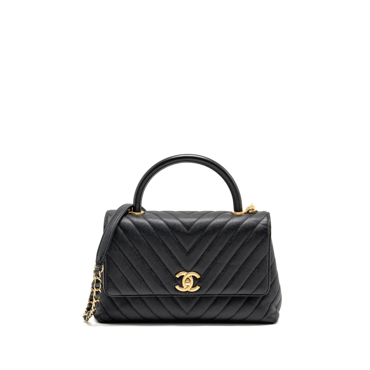 CHANEL MEDIUM CHEVRON COCO HANDLE CAVIAR BLACK GHW