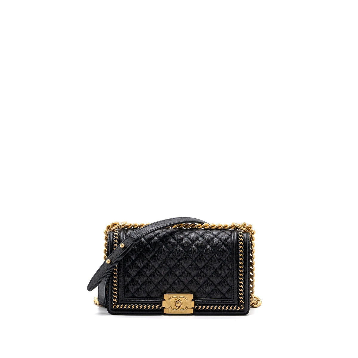 CHANEL MEDIUM BOY BAG LIMITED EDITION CAVIAR BLACK GHW (MICROCHIP)