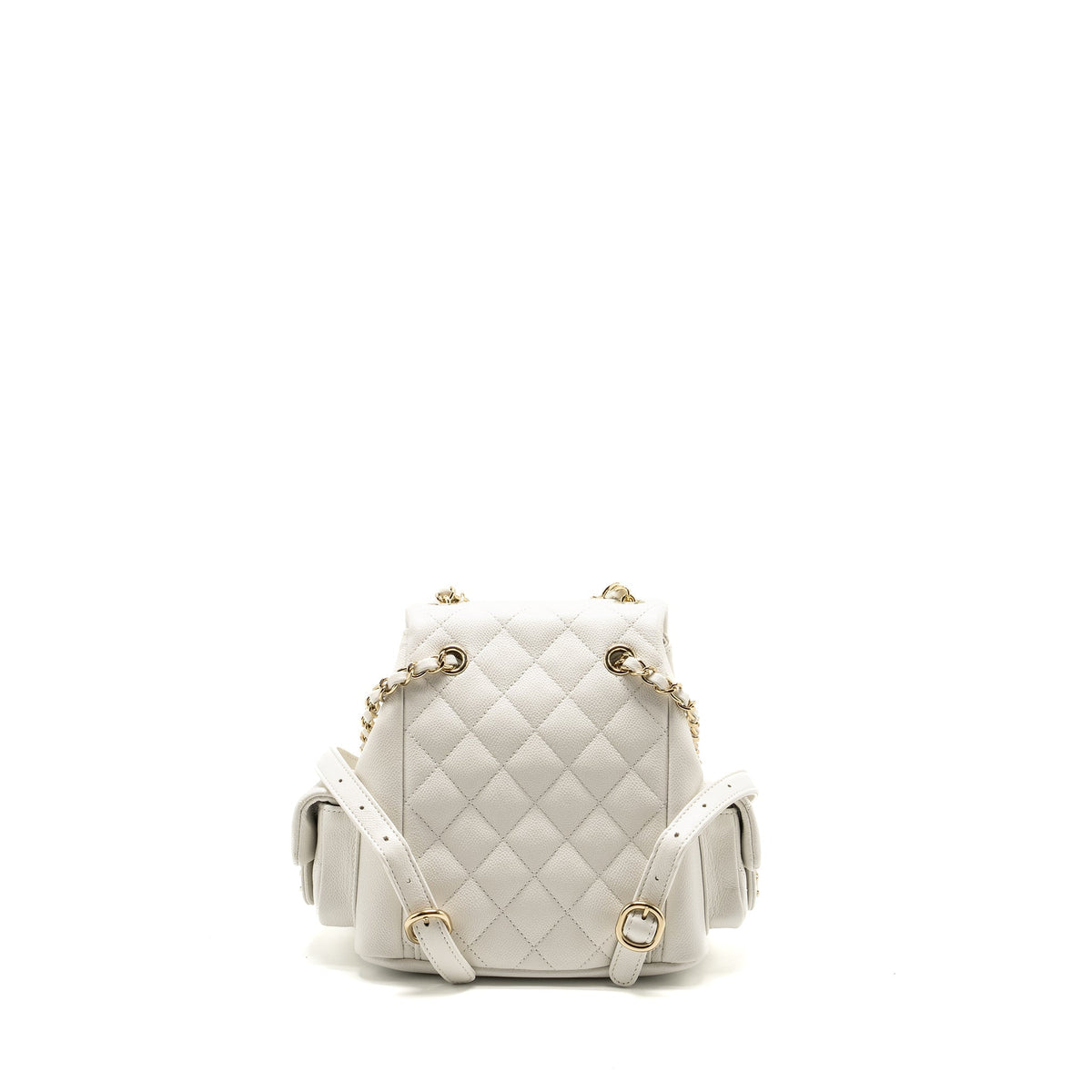 CHANEL 23K TRIPLE POCKET MINI BACKPACK CAVIAR WHITE LGHW (MICROCHIP)